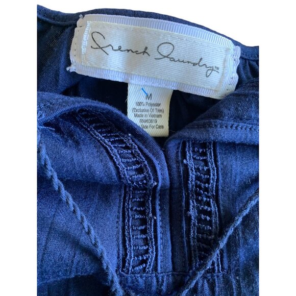 🍒 2/$20 🍒 Navy Blue Long Bell Sleeve French Laundry Tassel Tie Front Blouse M - Picture 5 of 6